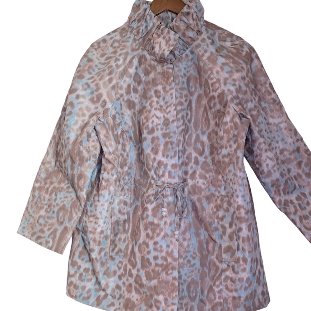 Simonton Says by George Simonton, Blue/Brown Leapard Print Raincoat, Size L